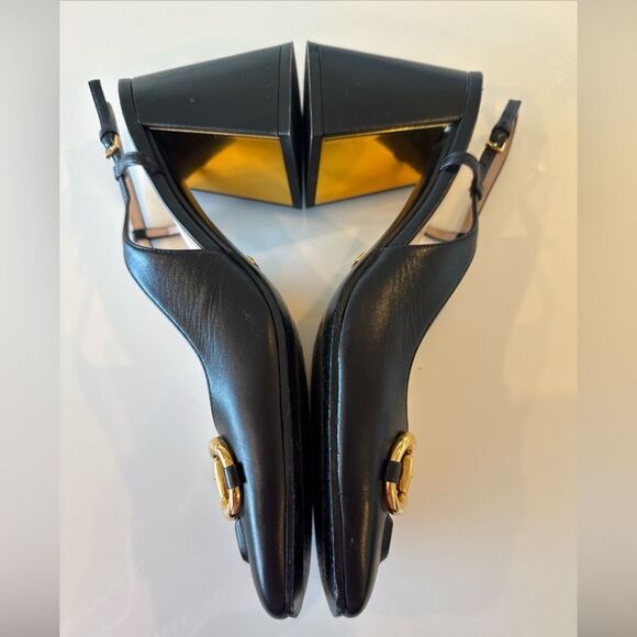GUCCI Baby Horsebit Slingback Leather Pump Black Gold EU 40.5 US 10.5 Authentic - Picture 7 of 11